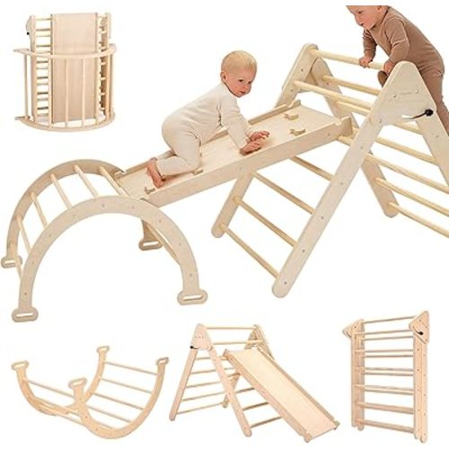 Extra‑Large Montessori Wooden Climbing Triangle Set—Foldable Toddler Gym Triangle, Climbing Ramp & Arch, Indoor Playground for Toddlers 12+ Months