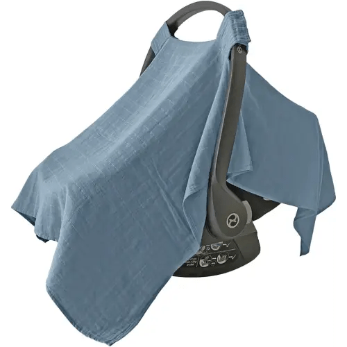 MOZAH Baby Car Seat Cover, Versatile Nursing Cover, Infant Car Seat Protector, Breathable Organic Cotton Muslin, Essential Newborn and Nursery Must-Haves, Unisex, Blue Mirage