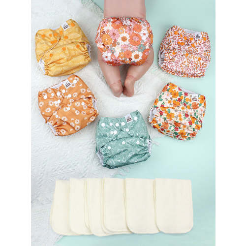 POCKET DIAPER 3.0 WITH INSERTS - 6 PACK(Little Daisies)