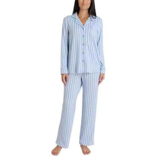 Laura Ashley Women's Plush Knit Pajamas 2 Piece Ultra Soft Brushed Long Sleeve Button Down Top and Pants Sleepwear Set