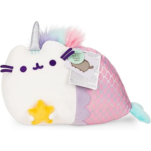 GUND Pusheen Magical Lights Mermaid Pusheenicorn Touch-Activated Light Up Cat Plush Stuffed Animal, 12”
