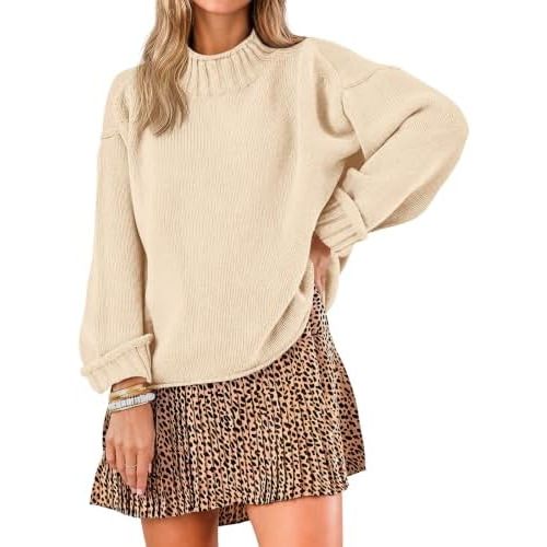 Saodimallsu Womens Oversized Sweaters Mock Neck Long Sleeve Loose Chunky Knit Fall Winter Casual Roll Pullover Tops