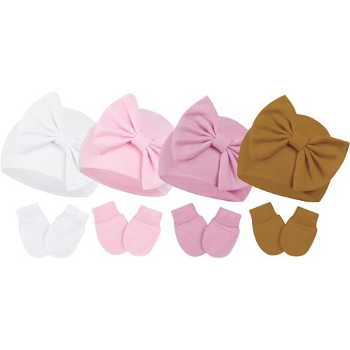 Century Star Newborn Girls Hats Baby Hat and Mitten Set Big Bow Knit Infant Headbands Winter Baby Hat for Girls