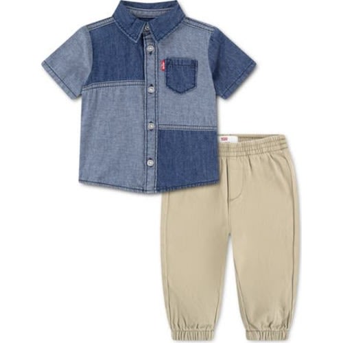 Colorblock Button-Up Shirt & Joggers Set, 6M