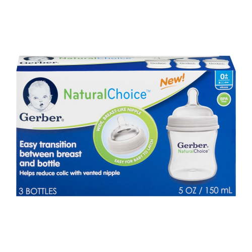 Gerber Natural Choice Bottles 5 oz, 0m+, 3 Ct, Clear