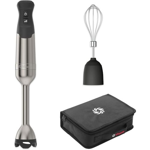 Vitamix 5-Speed Immersion Blender 3-Piece Bundle, 625-Watt Motor, One-Handed Operation, 5 ft cord, includes Whisk Attachment & Storage Case, Stainless Steel/Black