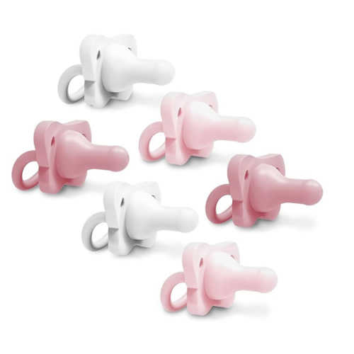 Dr. Brown's HappyPaci 100% Silicone Baby Pacifier, Contoured One-Piece Design, Pink, White, Light Pink, 0-6m, BPA-Free, 6 Pack