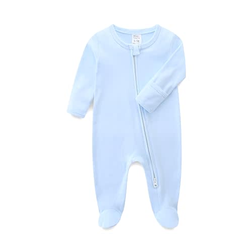Hikido Baby Romper 100% Cotton Pajamas One Piece Long Sleeve Zipper Footie Onesie for 0~12M Baby