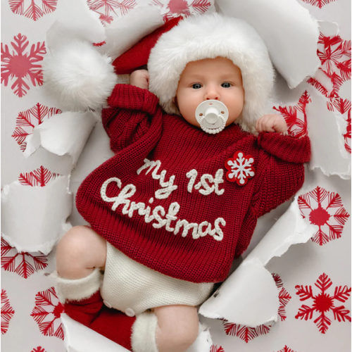 Handmade Baby Christmas Knit Sweater, Cotton Infant Jumper - Red – Before & Ever