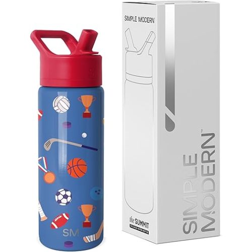 Simple Modern Kids Summit Water Bottle with Straw Lid | 18oz Stainless Steel Cup Insulated Tumbler for Toddlers, School | Sports Balls
