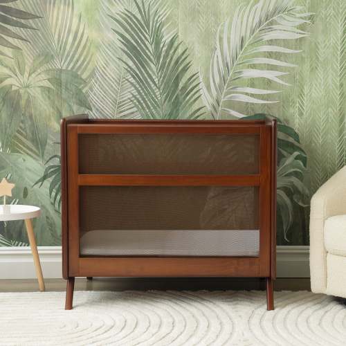 HALO Brown Wood Baby Mini Cribs with Mesh Walls