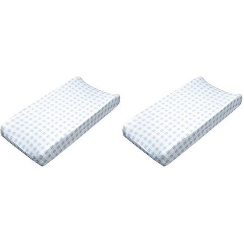 HonestBaby Boys Organic Cotton Changing Pad Cover, Blue Painted Buffalo Check, One Size (Pack of 2)