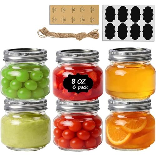 ComSaf 8 oz Square Mason Jars, 6 Pack Small Regular Mouth Jars with Lids