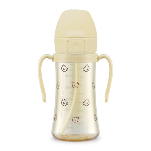 GROSMIMI Baby Straw Cup, Spill-Proof PPSU Sippy Cup with Flip-Top, Rotating Handles for Babies & Toddlers 12+ Months, Bite-Resistant Silicone Straw, BPA-Free, Stage 2, 10oz (Bear)