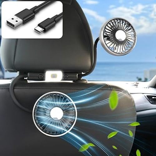 Hose Car Fan for Backseat Kids with Led Lights - USB Car Seat Fans for Baby - Independent Control 3 Speeds 360 Degree Rotatable for Vehicles RV SUV