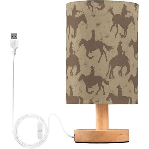 Cowboys Western Brown LED Table Lamp with USB Port Night Light Bedroom Lamps for Nightstand Living Room Dorm Home Office Desk