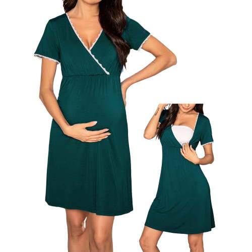KISSGAL Women 3 in 1 Delivery/Labor/Nursing Nightgown Short Sleeve Pleated Maternity Sleepwear for Breastfeeding Sleep Dress(S-XXL)