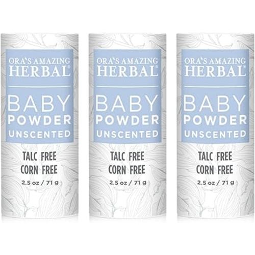 Baby Powder Talc-Free, Cornstarch Free Baby Powder, Unscented Fragrance Free Powder, Arrowroot Clay and Organic Plantain Leaf Powder, Ora’s Amazing Herbal, 2.5 oz 3 Pack