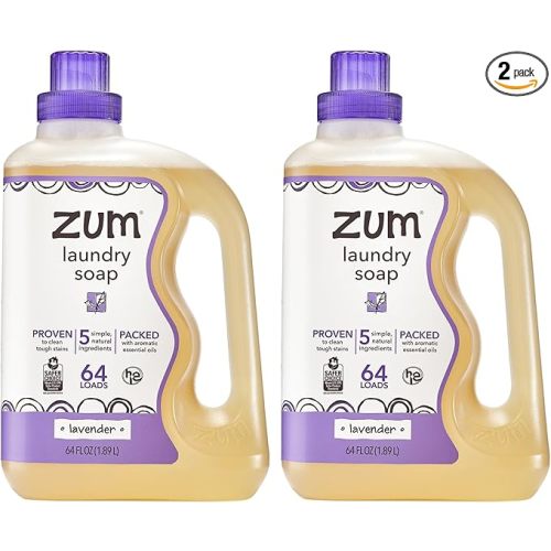 Indigo Wild Zum Clean Laundry Soap - Plant-Based Liquid Laundry Soap - Contains Baking Soda, Essential Oils & Saponified Coconut Oil - Lavender Scent - 64 fl oz (2 Pack)