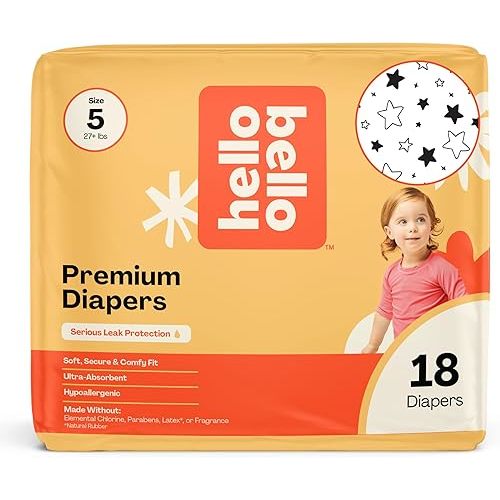Hello Bello Diapers, Size 5 (27 lbs) Superstars, 18 Count of Premium Disposable Baby Diapers, Hypoallergenic with Soft, Cloth-Like Feel