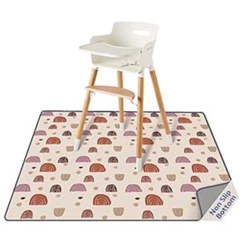 Blissful Diary Baby Splat Mat for Under High Chair, 50.4 x 50.4 Inch Wipeable Splash Mat, Waterproof and Washable, Anti-Slip Floor Protector, Boho Rainbow