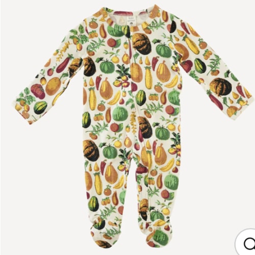 long sleeve two way zipper footie | veggie garden | bamboo