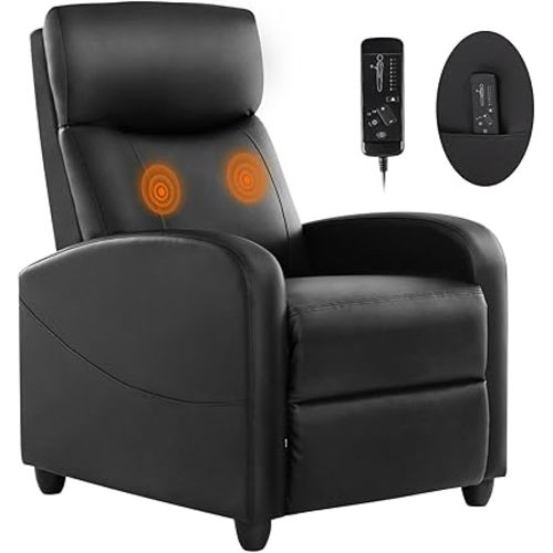 Sweetcrispy Massage Recliner Chair for Adults, Adjustable Home Theater Seating with Lumbar Support for Living Room, Modern Fabric Reclining, Pure Black