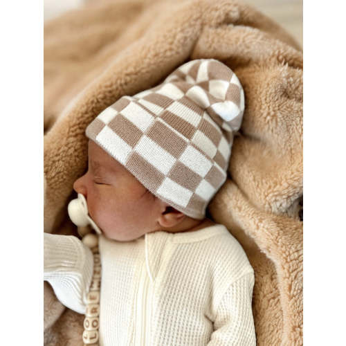 SpearmintLOVE Baby's First Hat®, Tan/Warm White Checkerboard - Shop