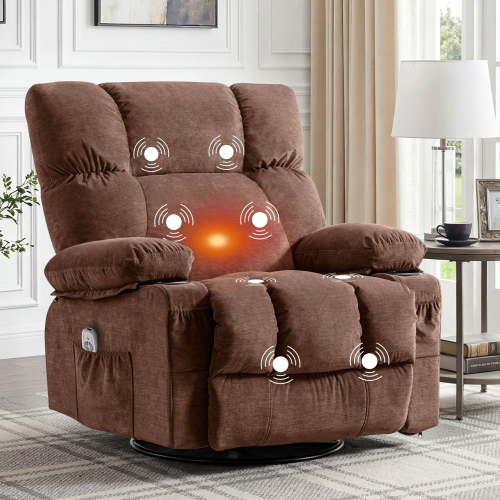 JONPONY Massage Rocker Recliner Chair with Vibration Massage and Heat Ergonomic Lounge Chair for Living Room with Rocking Function and Side Pocket, 2 Cup Holders, USB Charge Port,Brown
