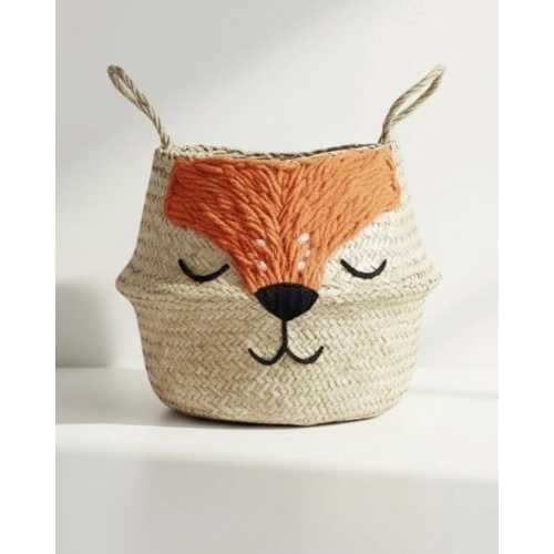 Fox Toy Storage Basket with hand embroidered face - Cottagecore Orange Woodland Nursery (fits Kallax)