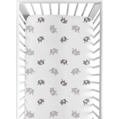 Sweet Jojo Designs Gender Neutral Unisex Baby Fitted Crib Sheet Boho Elephant Grey White