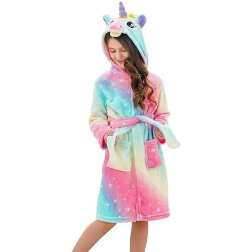 Doctor Unicorn Girls Fleece Hooded Robe Toddler Warm Fuzzy Bathrobe