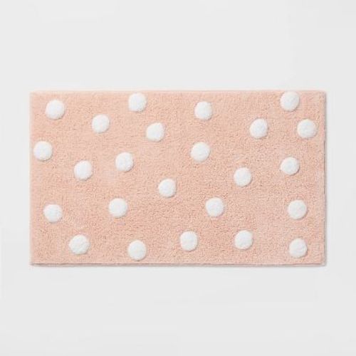 Polka Dot Kids' Bath Rug Pink - Pillowfort™: Tufted Cotton Bathroom Mat, 1'8"x2'10", OEKO-TEX Certified