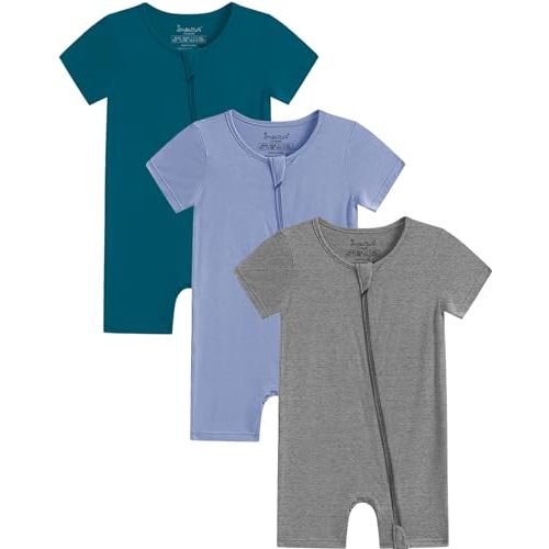 3-6 Jimonda Boys Baby Girls Short Sleeve Romper Unisex Baby Footless Pajamas With Viscose 2-Way Zipper Front 3Pcs0-24Months