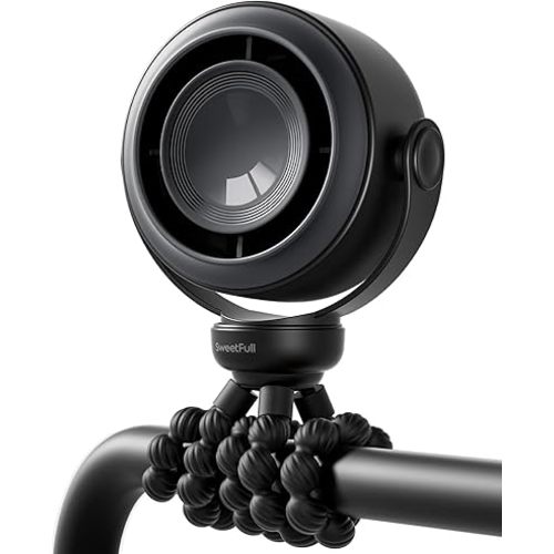 SWEETFULL Portable Stroller Fan, Pinch-Proof Baby Fan, 10H Battery, 5-Speed Quiet Mini Clip on Fan, USB-C Rechargeable with LED Display for Car Seat, Crib & Travel - Black