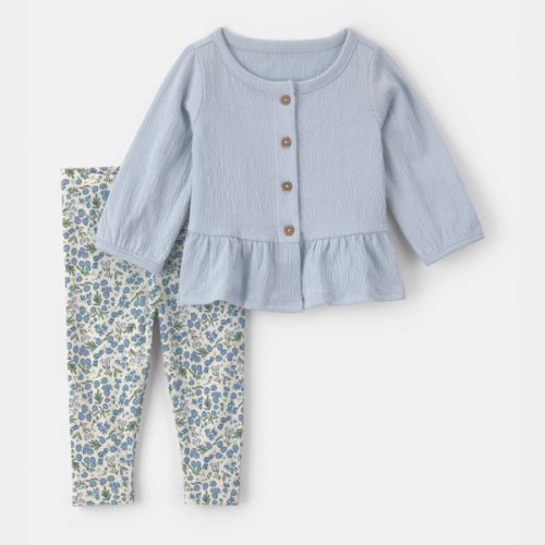 Baby Girl 2-Piece Floral Long-Sleeve Top & Pant Set - Blue | Carter's