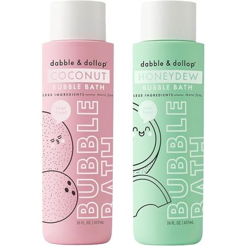 Dabble & Dollop Coconut & Honeydew Bubble Bath for Kids & Family – Premium Tear-Free Bubble Bath for Sensitive Skin, Natural Origin Scent, Hypoallergenic Bath Bubbles (16 fl oz, Pack of 2)