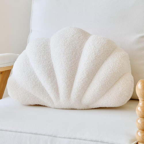 Ivory Seashell Throw Pillows, Shell Shaped 13 Inch Soft Home Decorative Pillow Plush Cushion for Bed Couch Living Sofa Room Decor Accent
