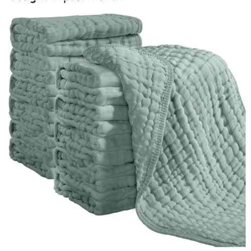Looxii Muslin Burp Cloths 100% Cotton Muslin Cloths 12 Pack Large 20''x10'' Extra Soft and Absorbent Baby Burping Cloth for Boys and Girls (Dark Green)