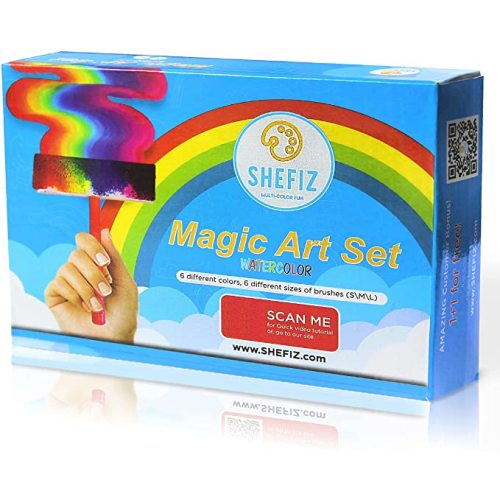 SHEFIZ Watercolor Paint Magic Art Set - Painting Kit for Kids & Toddlers, Preschool Toys & Games - 6 Washable & Reusable Colors, 6 Sizes of Sponge Brushes - Art & Crafts Supplies for Ages 4 Years & Up