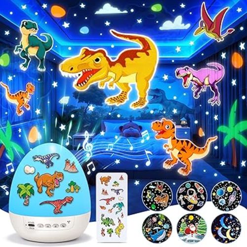 Egg Light Dinosaur Toys for Kids 3-5 | 15 Sleeping Sounds+12HD Films+7 Colors+360°Rotating | Easter Dinosaur Dinosaurs Primal Hatch Boy Toys for Boys Star Projector Sound Machine Egg Light for Nursery