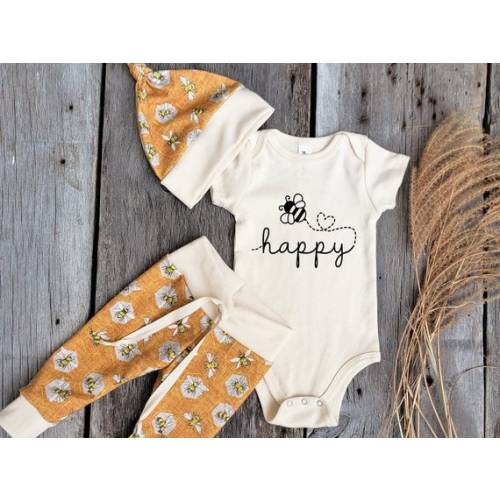 Organic Baby Set, Bee Baby Clothes, Baby Shower Gift, Honey Bee, Bee Happy, Coming Home Outfit - Etsy