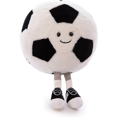 Soccer Ball Plush with Cute Smiling Face & Embroidered Feet - Cute Soccer Stuffed Animal with Eyes & Suture Feet - Game Decoration Throw Pillow