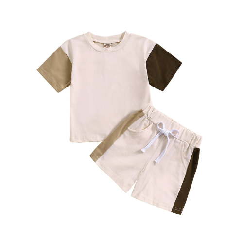 Xudanell Boys Suits Sleeve Color Matching Tri Color Tops Shorts Set Toddler Boy Clothes 3-6 Months