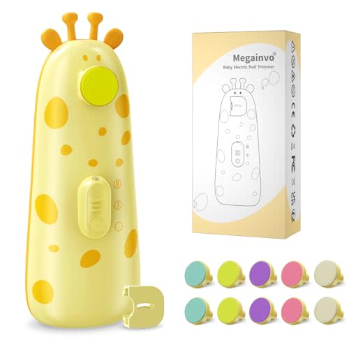 Baby Nail File Electric, Easy & Safe Baby Nail Trimmer for Newborn Infant Toddler, Whisper-Quiet Baby Nail Clipper with Night Light, 10 Grinding Head Pads, Orange Baby Shower Gift