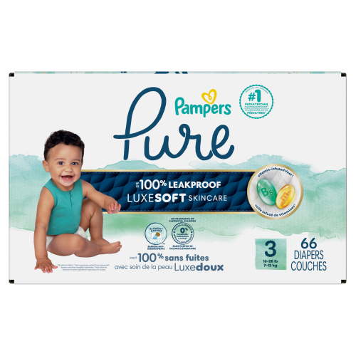 Pampers Pure Baby Diapers, Size 3 (16-28 lbs), 66, Up to 100% Leakproof, Premium Hypoallergenic Soft Diapers, 66 Count - Walmart.ca