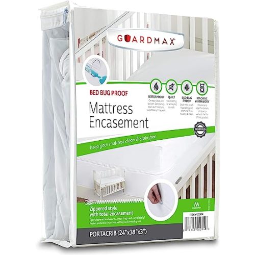 Guardmax Jersey Knitted Mini Crib Size Zippered Mattress Encasement - Waterproof & Bed Bug Proof Mattress Protector - Comfortable, Soft, and Noiseless Zippered Bedding - Dust Mite Proof (24 x 38 x 3)