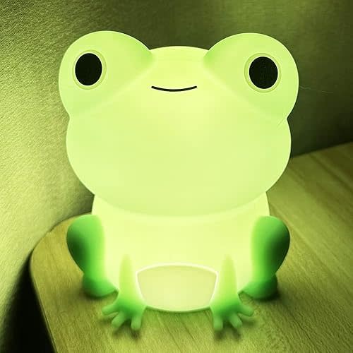 LED Night Light, Cute Frog Touch Control Soft Silicone Portable Bedroom Lamp, Brightness Adjustable, Non-Flickering Eye-Caring Warm Light, Type-C USB Rechargeable, Timing Function