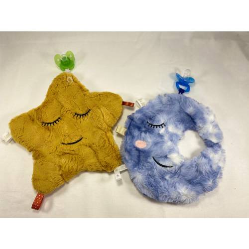 Moon and Star Binky Buddy: Minky Pacifier Holder