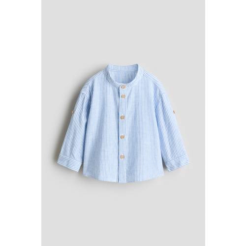 LINEN-BLEND BAND COLLAR SHIRT